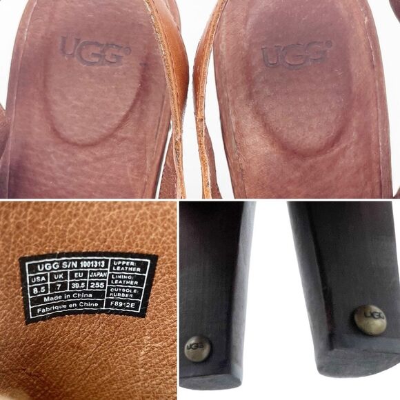 UGG Nicco Leather Calf Hair Platform Peep Toe Slingback Sandal Brown Size 8.5 - Picture 14 of 16